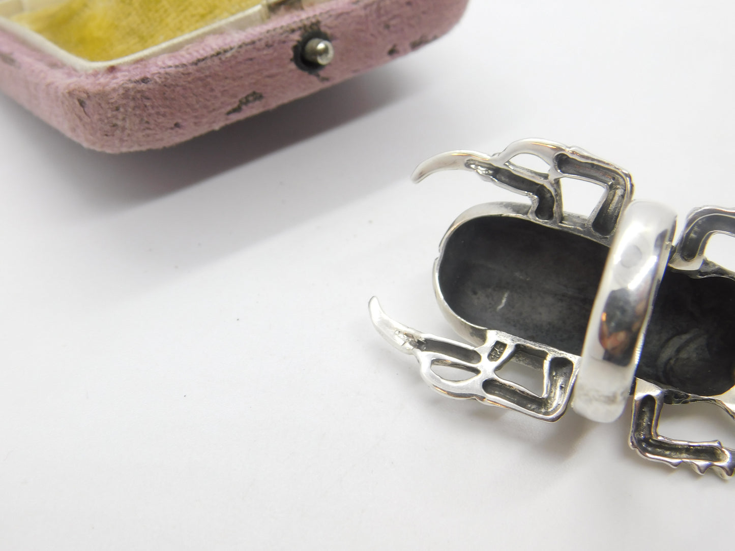 Huge Sterling Silver Egyptian Revival Scarab Beetle Statement Ring Vintage c1980