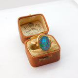 9ct Yellow Gold Large Cabochon Doublet Opal Statement Ring c1940 Antique