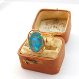 9ct Yellow Gold Large Cabochon Doublet Opal Statement Ring c1940 Antique