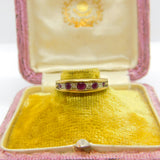 9ct Yellow Gold, Natural Ruby & Diamond Boat Ring Vintage c1970 London