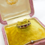 9ct Yellow Gold, Natural Ruby & Diamond Boat Ring Vintage c1970 London