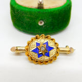 Victorian 15ct Gold, Blue Enamel & 0.1ct Old Cut Diamond Brooch Antique c1860