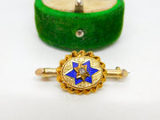 Victorian 15ct Gold, Blue Enamel & 0.1ct Old Cut Diamond Brooch Antique c1860