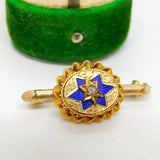 Victorian 15ct Gold, Blue Enamel & 0.1ct Old Cut Diamond Brooch Antique c1860