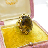 9ct Yellow Gold & Smoky Quartz Statement Ring Vintage c1980 London