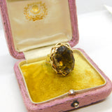 9ct Yellow Gold & Smoky Quartz Statement Ring Vintage c1980 London