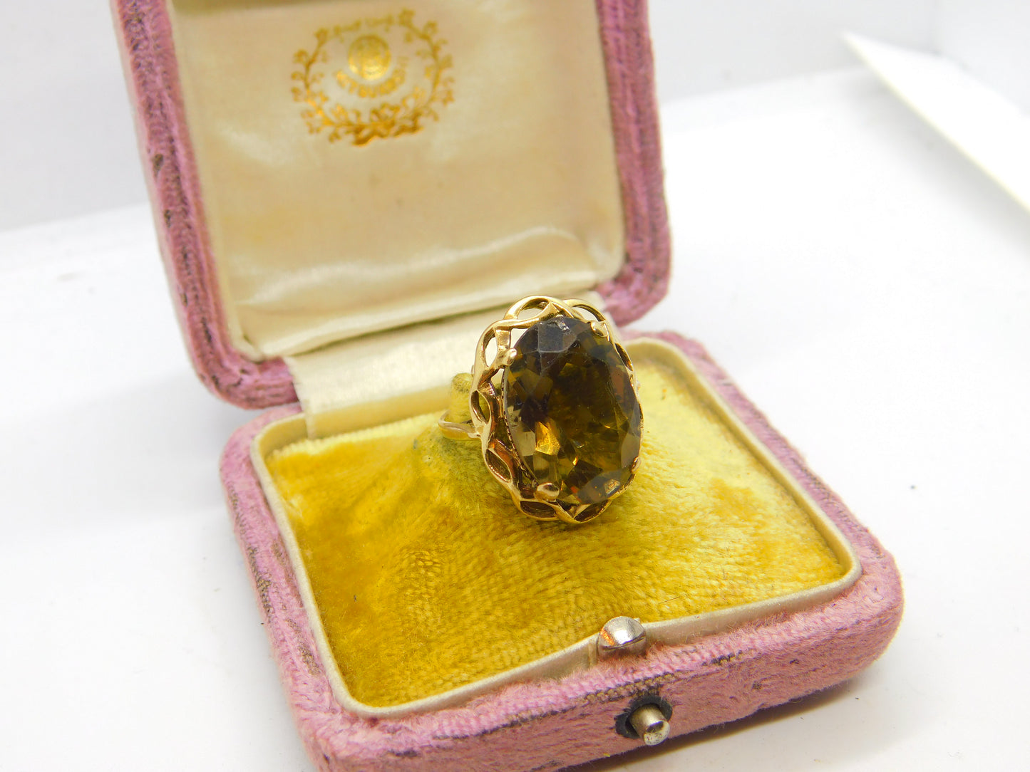 9ct Yellow Gold & Smoky Quartz Statement Ring Vintage c1980 London