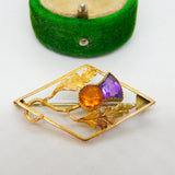 Victorian Scottish 9ct Yellow Gold Paste Set Thistle Brooch Antique c1880