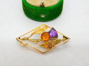 Victorian Scottish 9ct Yellow Gold Paste Set Thistle Brooch Antique c1880