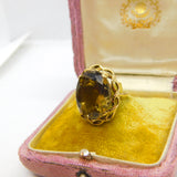 9ct Yellow Gold & Smoky Quartz Statement Ring Vintage c1980 London