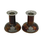 Victorian Sterling Silver Mounted Flame Mahogany Pair of Candlesticks Antique 1891 London