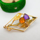 Victorian Scottish 9ct Yellow Gold Paste Set Thistle Brooch Antique c1880