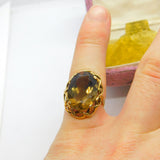 9ct Yellow Gold & Smoky Quartz Statement Ring Vintage c1980 London