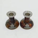Victorian Sterling Silver Mounted Flame Mahogany Pair of Candlesticks Antique 1891 London