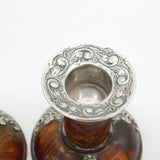 Victorian Sterling Silver Mounted Flame Mahogany Pair of Candlesticks Antique 1891 London