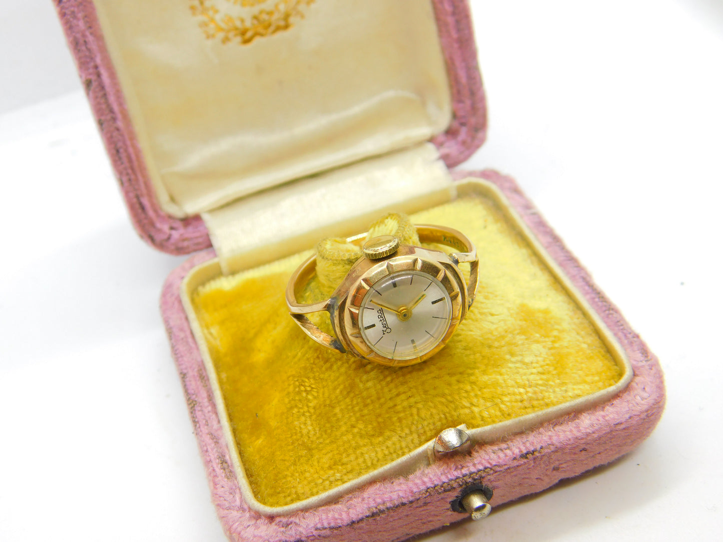 9ct Yellow Gold Zentra Watch Conversion Ring Mid-Century c1950 Birmingham