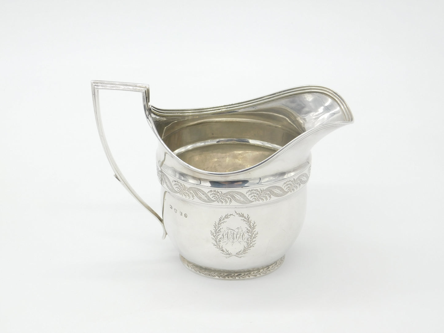 Georgian Sterling Silver Helmet Cream Jug Floral Cartouche 1800 London Antique