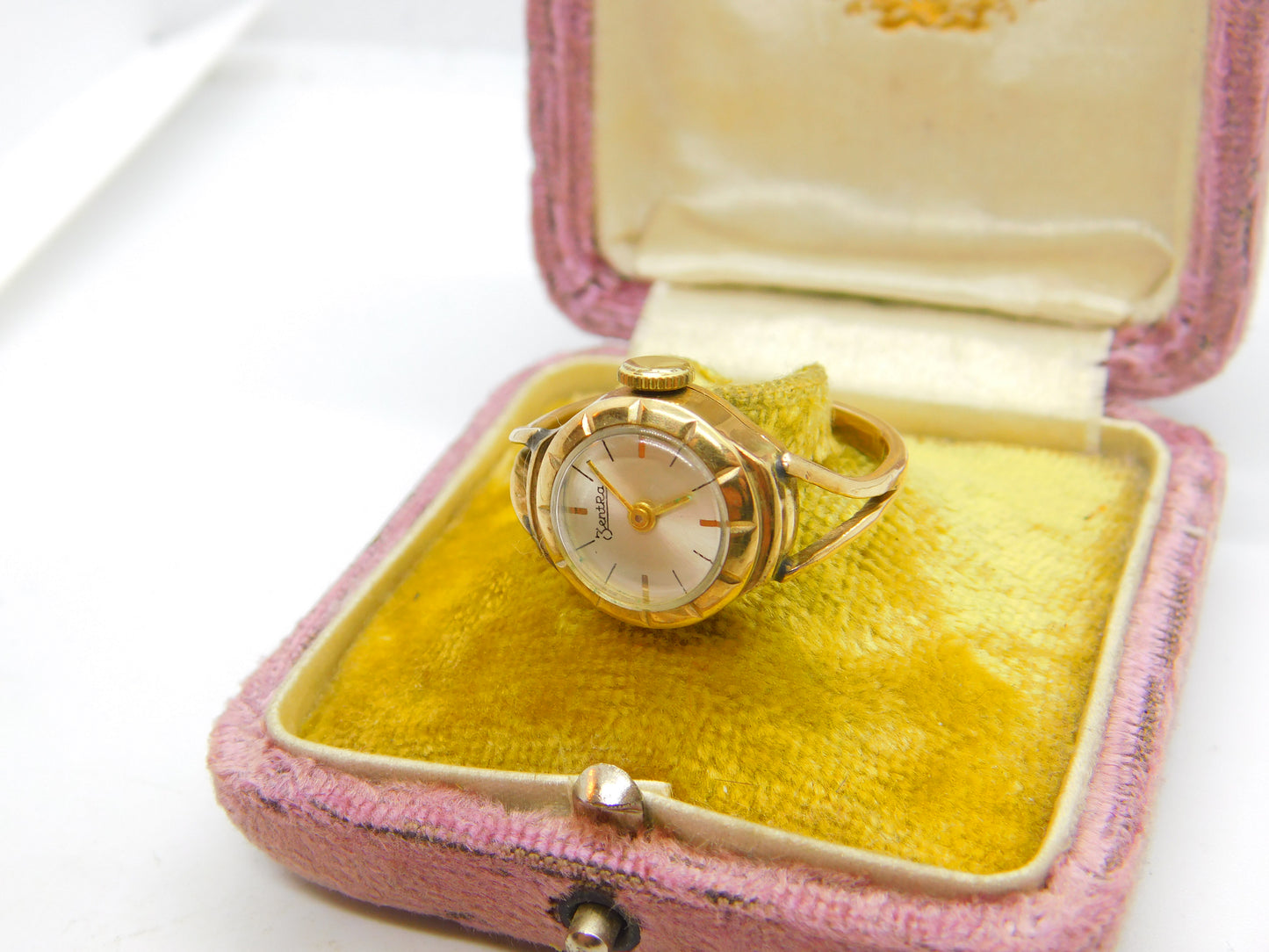 9ct Yellow Gold Zentra Watch Conversion Ring Mid-Century c1950 Birmingham