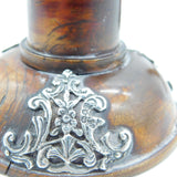 Victorian Sterling Silver Mounted Flame Mahogany Pair of Candlesticks Antique 1891 London
