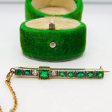Art Deco 14ct Gold, Platinum, Emerald & Diamond Bar Brooch Antique c1920