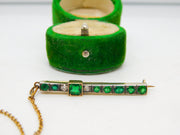 Art Deco 14ct Gold, Platinum, Emerald & Diamond Bar Brooch Antique c1920