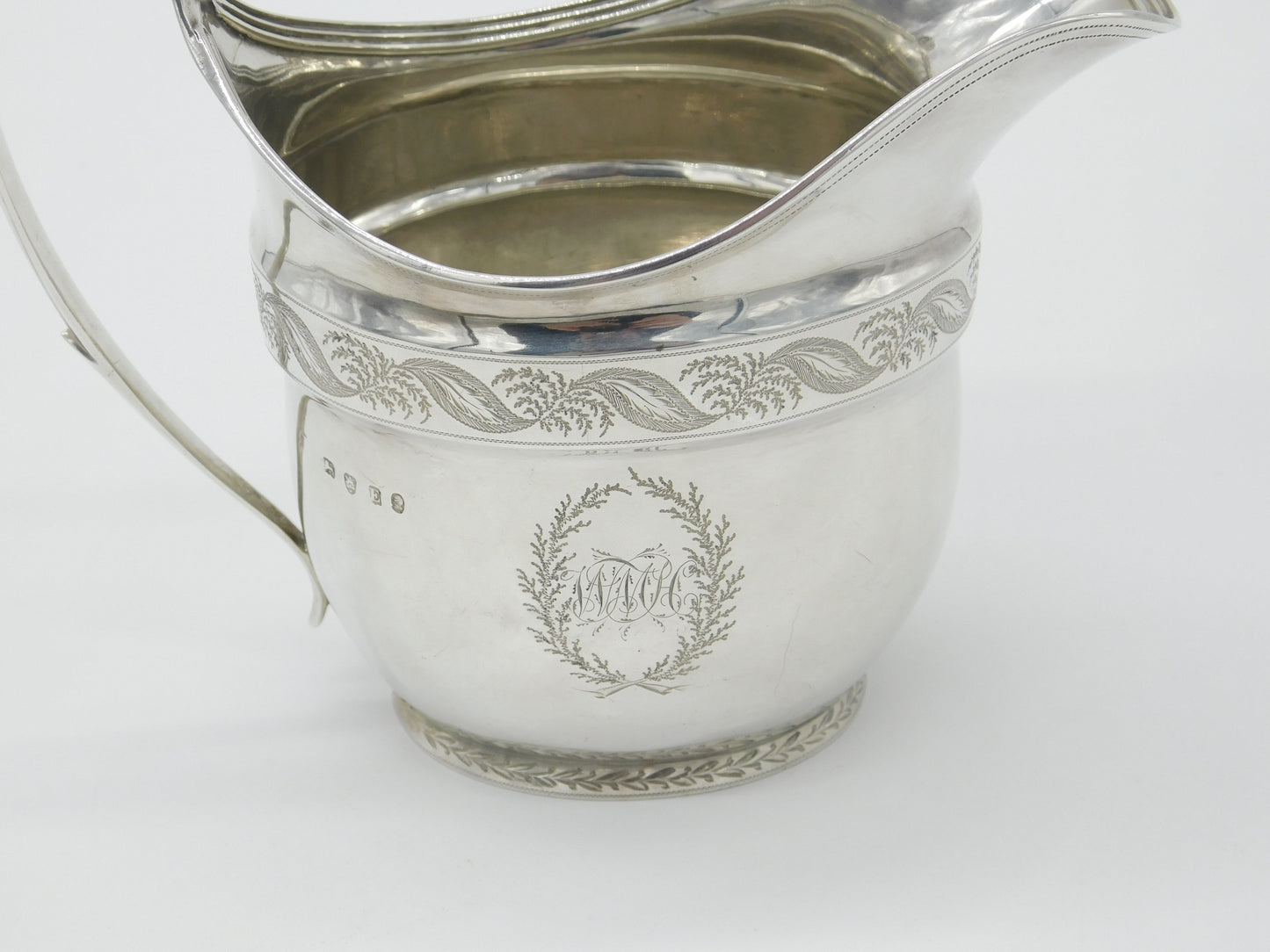 Georgian Sterling Silver Helmet Cream Jug Floral Cartouche 1800 London Antique