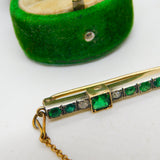 Art Deco 14ct Gold, Platinum, Emerald & Diamond Bar Brooch Antique c1920