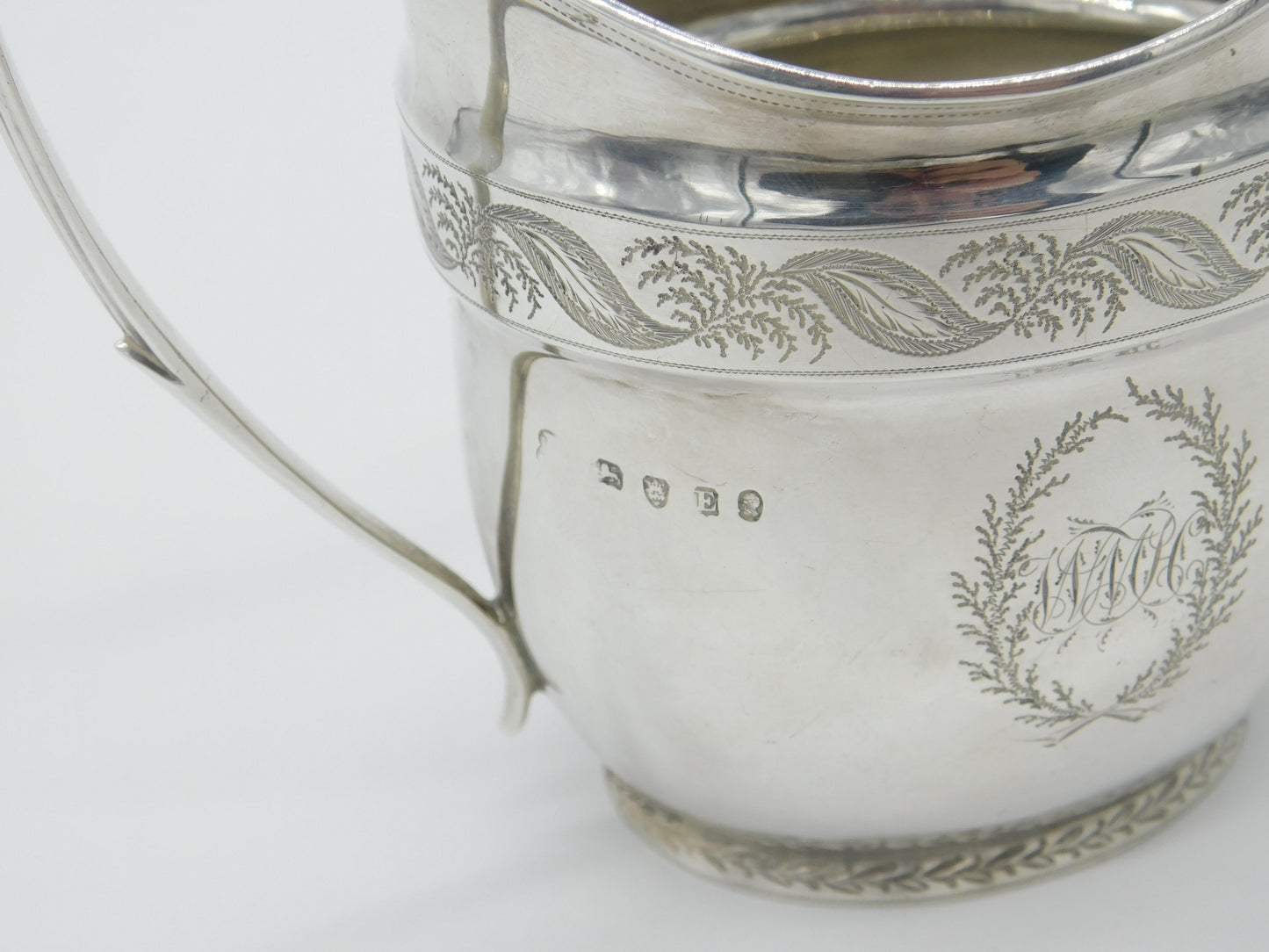 Georgian Sterling Silver Helmet Cream Jug Floral Cartouche 1800 London Antique