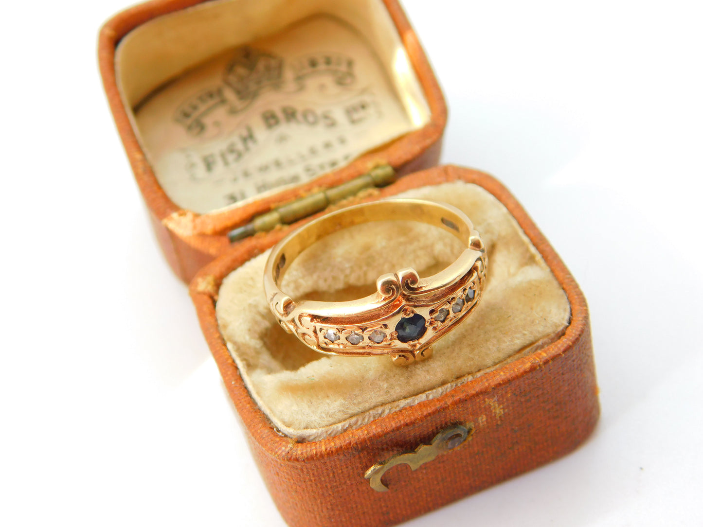 9ct Yellow Gold, Sapphire & Diamond Set Victorian Style Ring 1978 London