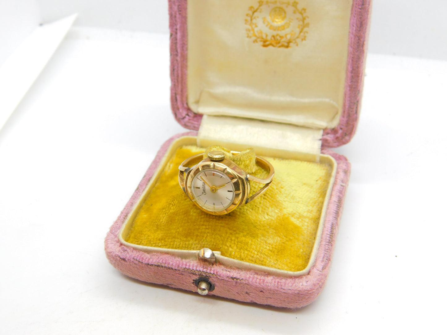 9ct Yellow Gold Zentra Watch Conversion Ring Mid-Century c1950 Birmingham