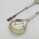 19th Century Hanau .800 Silver Pair of Apostle Serving Spoons Antique c1880