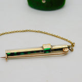 Art Deco 14ct Gold, Platinum, Emerald & Diamond Bar Brooch Antique c1920