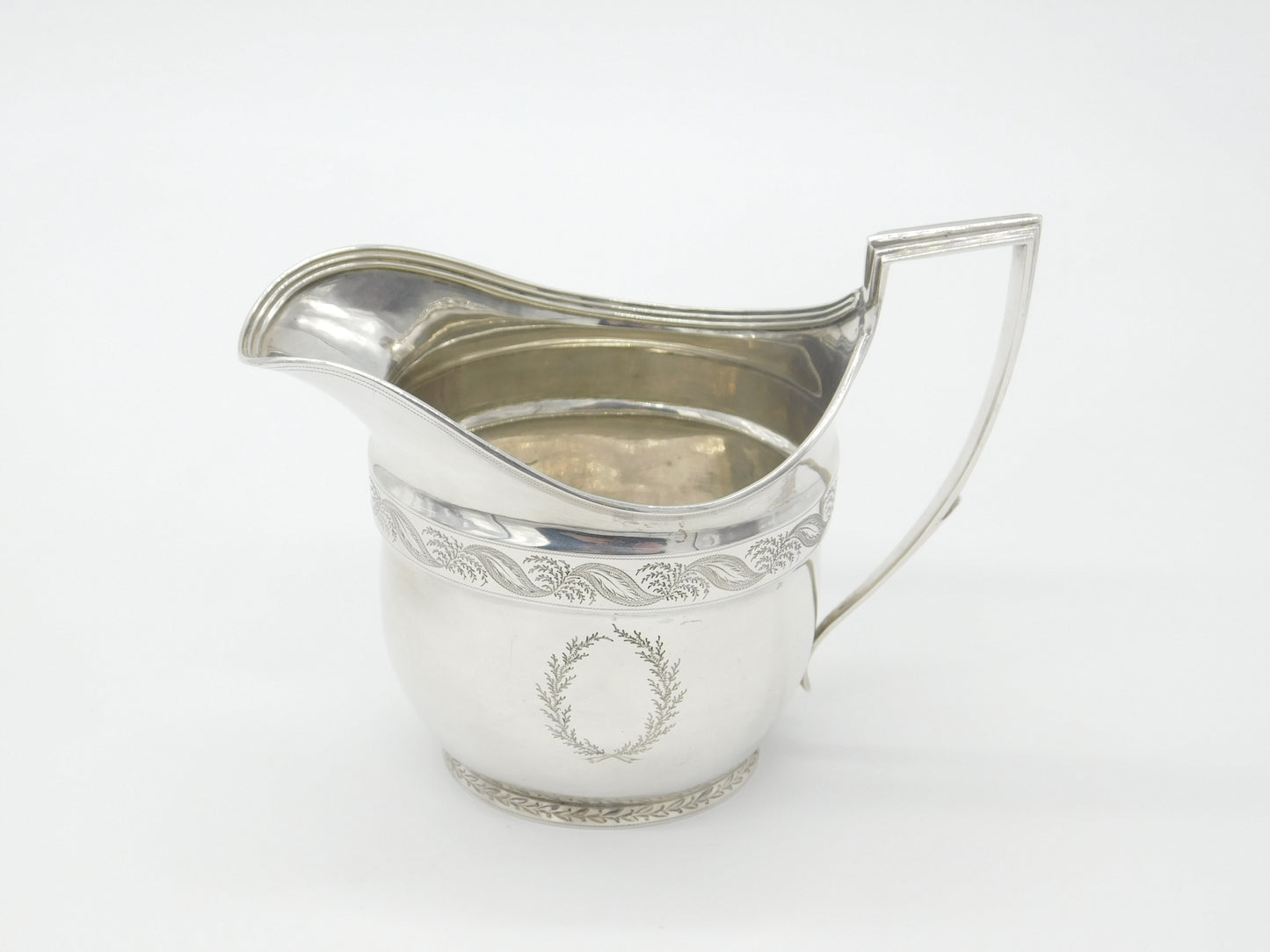 Georgian Sterling Silver Helmet Cream Jug Floral Cartouche 1800 London Antique