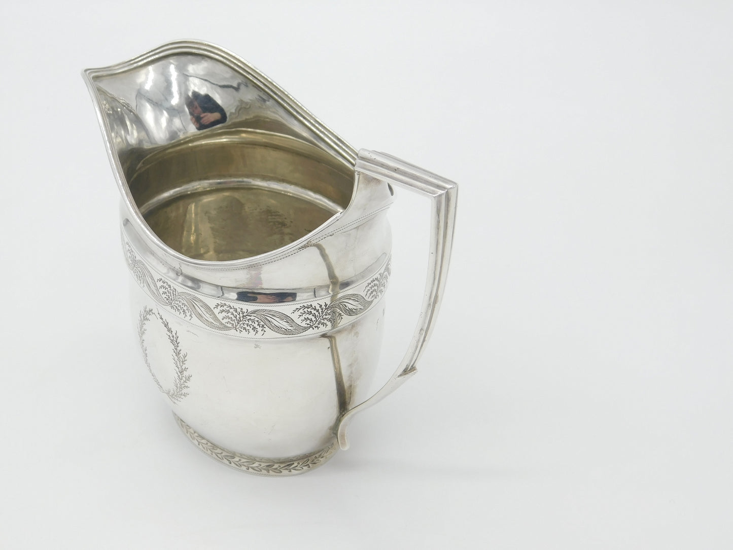 Georgian Sterling Silver Helmet Cream Jug Floral Cartouche 1800 London Antique