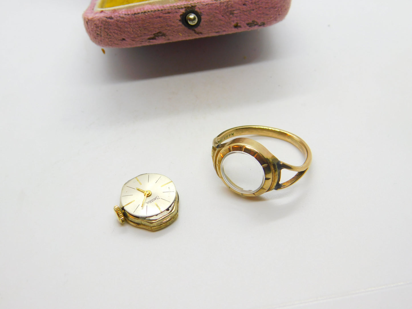 9ct Yellow Gold Zentra Watch Conversion Ring Mid-Century c1950 Birmingham