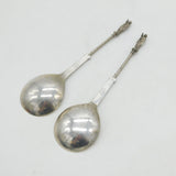 19th Century Hanau .800 Silver Pair of Apostle Serving Spoons Antique c1880
