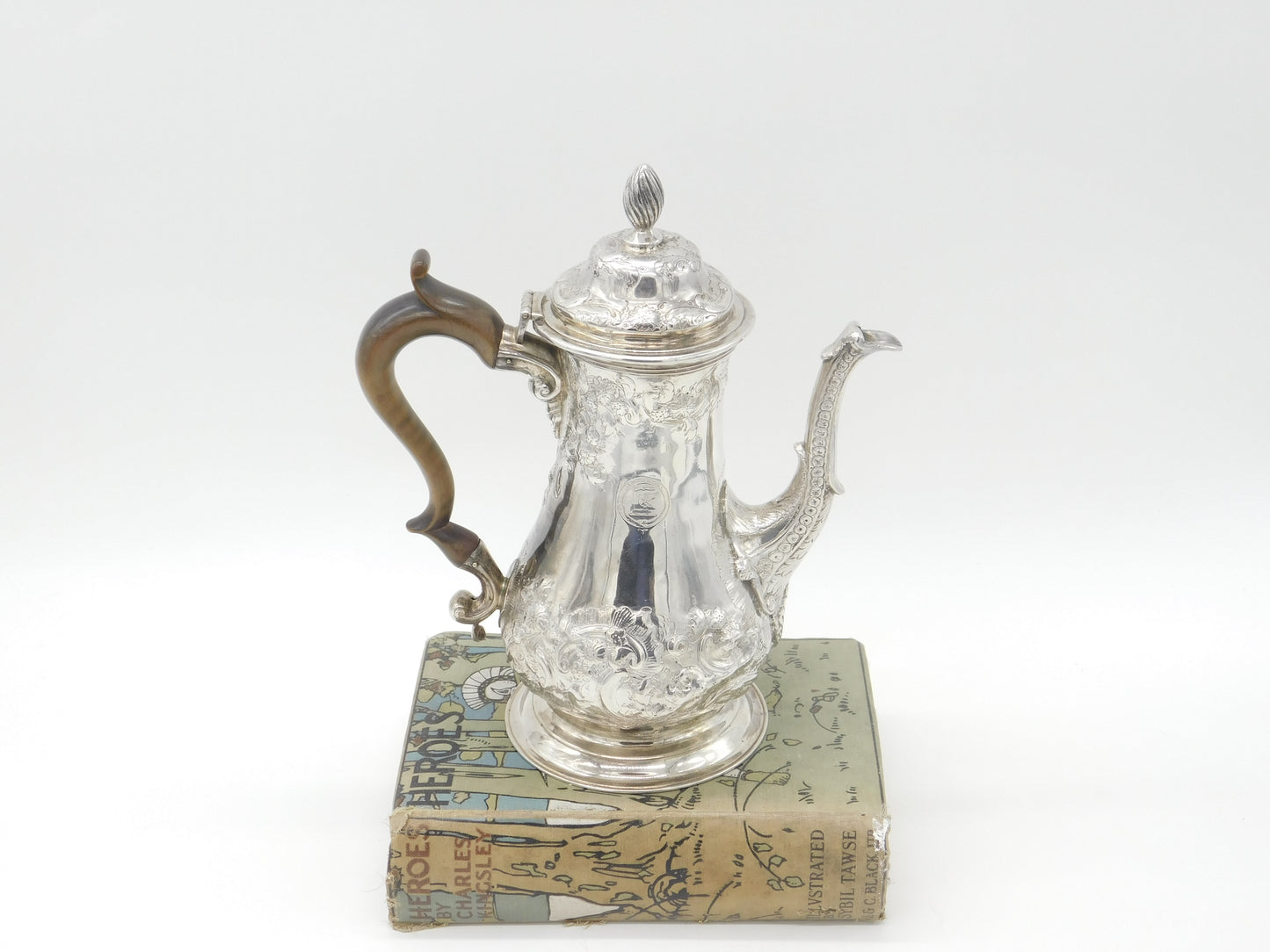 Large Georgian Sterling Silver Floral Embossed Coffee Pot 1772 London William & James Priest