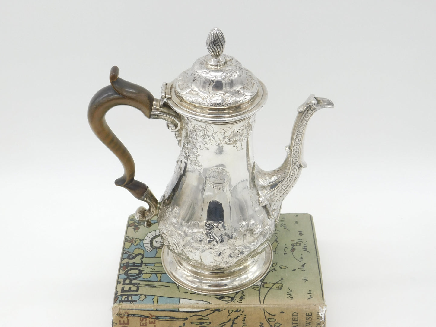 Large Georgian Sterling Silver Floral Embossed Coffee Pot 1772 London William & James Priest