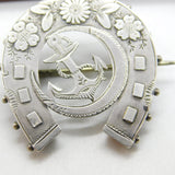 Victorian Sterling Silver Anchor of Hope in Crescent Moon Brooch 1891 Birmingham
