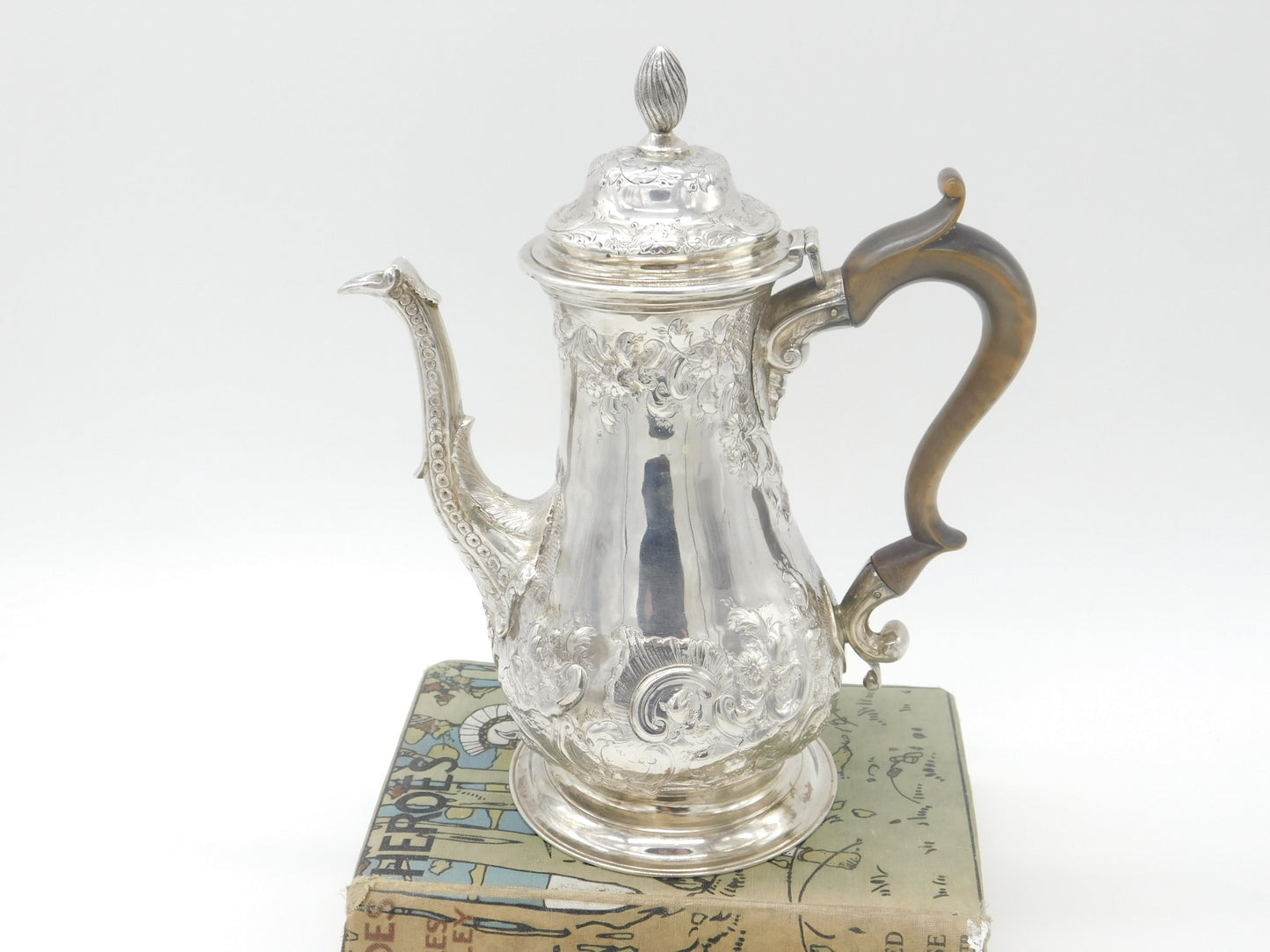 Large Georgian Sterling Silver Floral Embossed Coffee Pot 1772 London William & James Priest