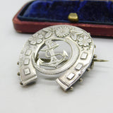Victorian Sterling Silver Anchor of Hope in Crescent Moon Brooch 1891 Birmingham