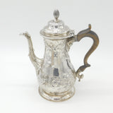 Large Georgian Sterling Silver Floral Embossed Coffee Pot 1772 London William & James Priest