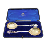 Boxed Set of Sterling Silver Floral Pattern Serving Spoons Antique 1912 Deco
