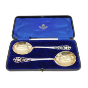 Boxed Set of Sterling Silver Floral Pattern Serving Spoons Antique 1912 Deco