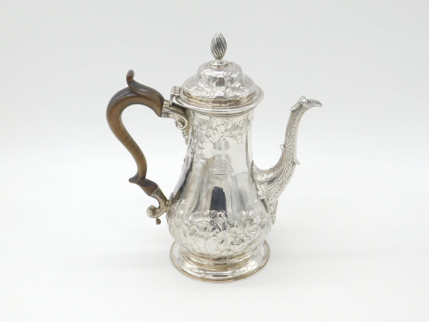 Large Georgian Sterling Silver Floral Embossed Coffee Pot 1772 London William & James Priest