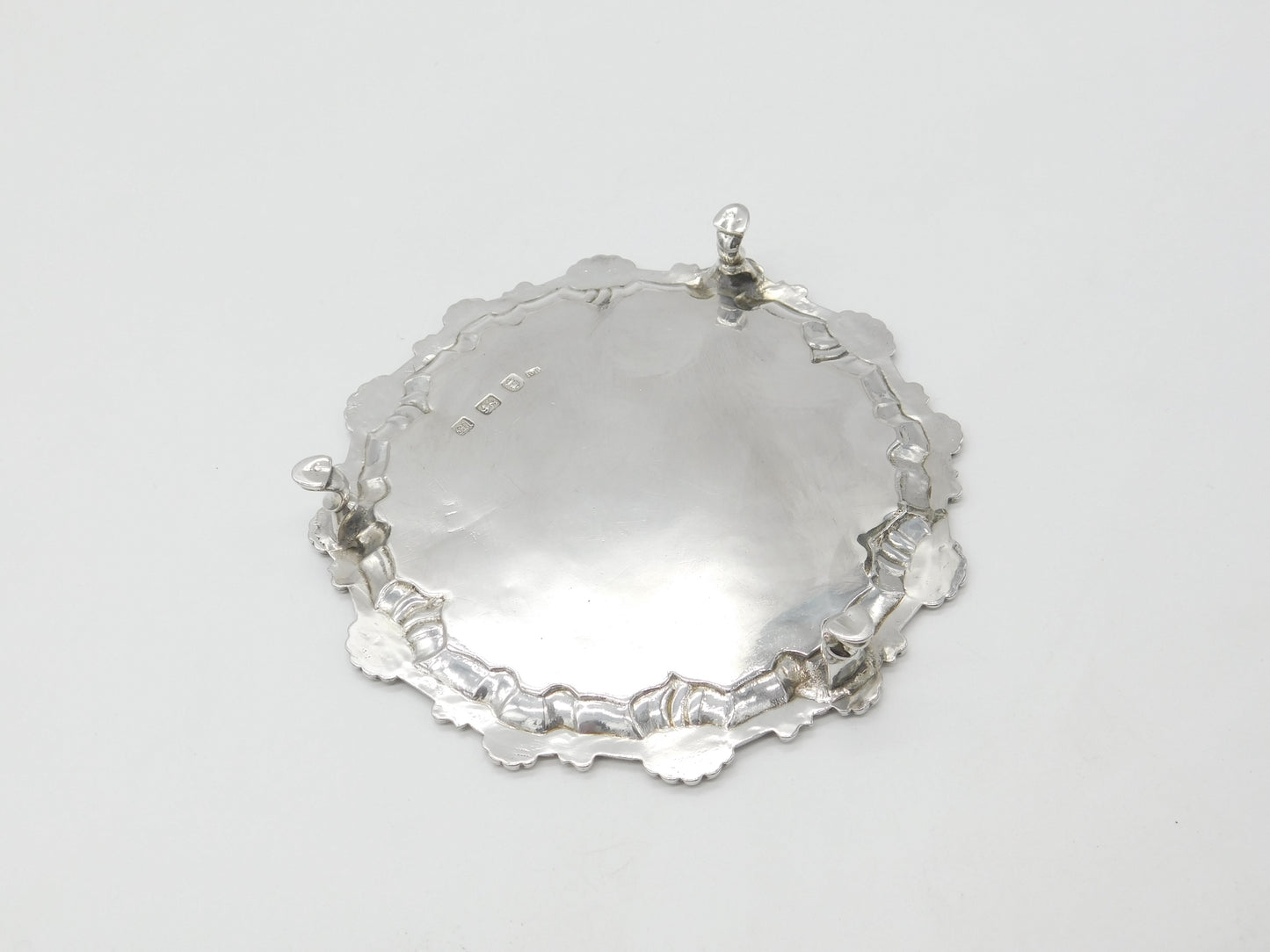 Georgian Sterling Silver Scallop Pattern Crested Salver 1767 London Richard Rugg I