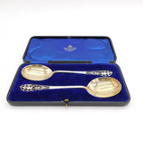 Boxed Set of Sterling Silver Floral Pattern Serving Spoons Antique 1912 Deco