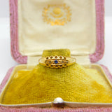 Victorian 18ct Yellow Gold, Sapphire & Diamond Boat Ring 1893 Birmingham