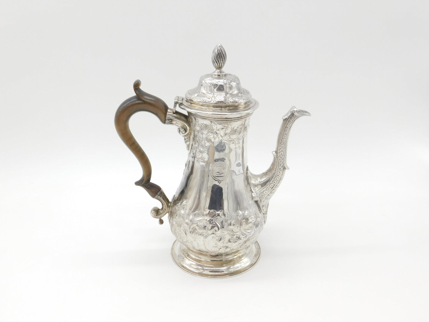 Large Georgian Sterling Silver Floral Embossed Coffee Pot 1772 London William & James Priest