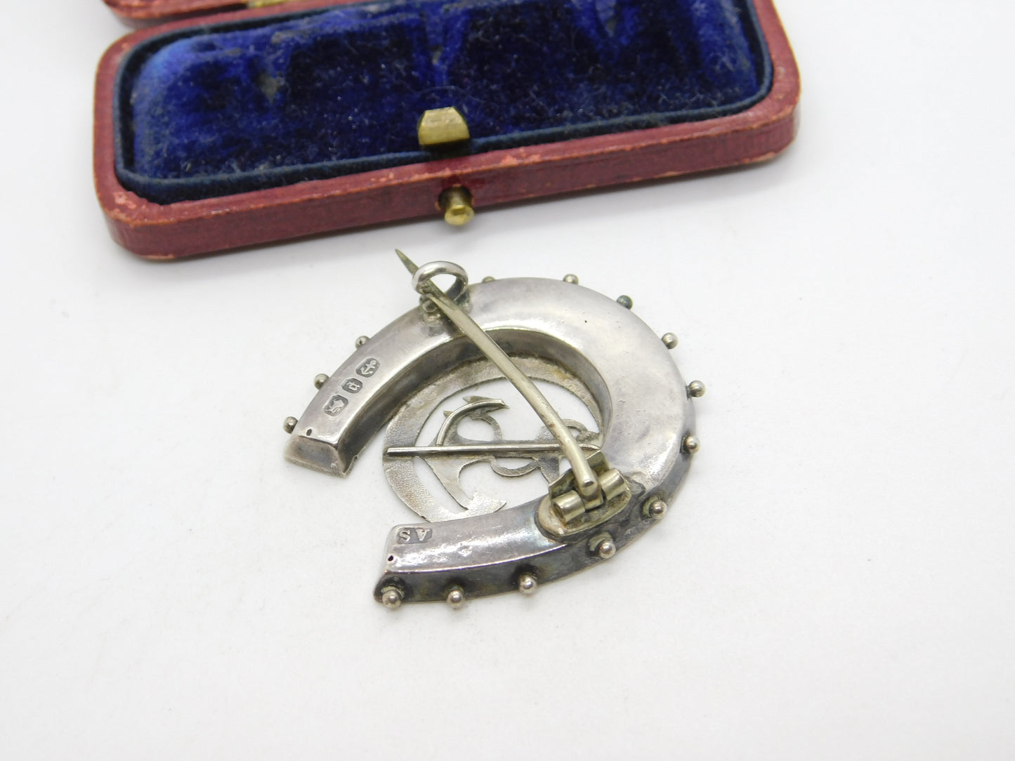 Victorian Sterling Silver Anchor of Hope in Crescent Moon Brooch 1891 Birmingham